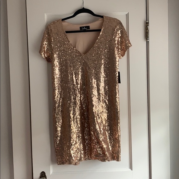 champagne sequin shift dress